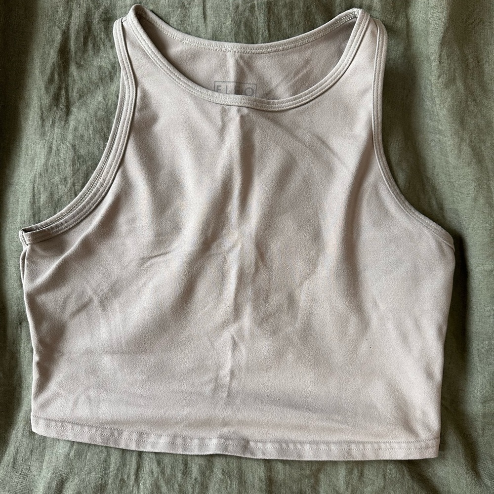Fleo High Neck Crop Tank Top - Beige